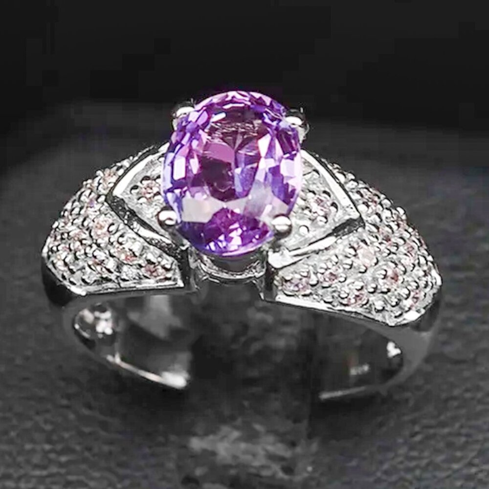 Violet Sapphire Round 2.20CT. 925 Sterling Silver Ring Size 6.5